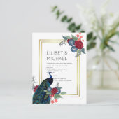 BUDGET Peacock Blue Burgundy Winter Hochzeit im He Postkarte (Stehend Vorderseite)