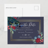 BUDGET Peacock Blue Burgundy Winter Hochzeit im He Postkarte (Vorne/Hinten)