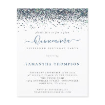 Budget Peacock Blue Glitzer Quinceañera Einladung