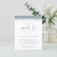 Budget Peacock Blue Glitzer Sweet 16 Einladung