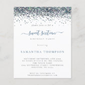 Budget Peacock Blue Glitzer Sweet 16 Einladung (Vorderseite)