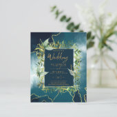 BUDGET Peacock Blue Gold Greenery Wedding Einladun (Stehend Vorderseite)