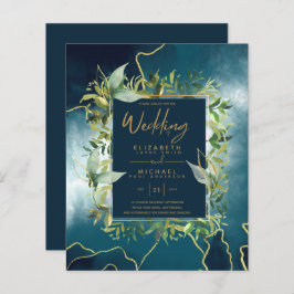 BUDGET Peacock Blue Gold Greenery Wedding Einladun