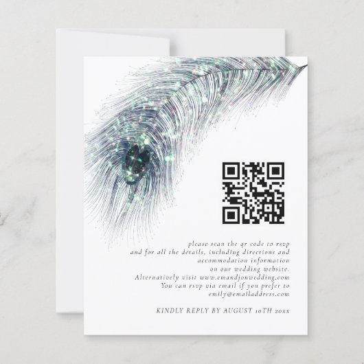 Budget Peacock Feather QR Code Wedite Einladung (Rückseite)