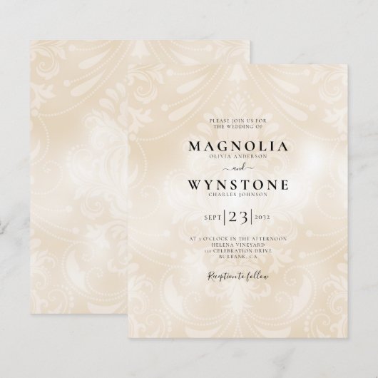 Budget Pearl Damask Einladung (Vorne/Hinten)