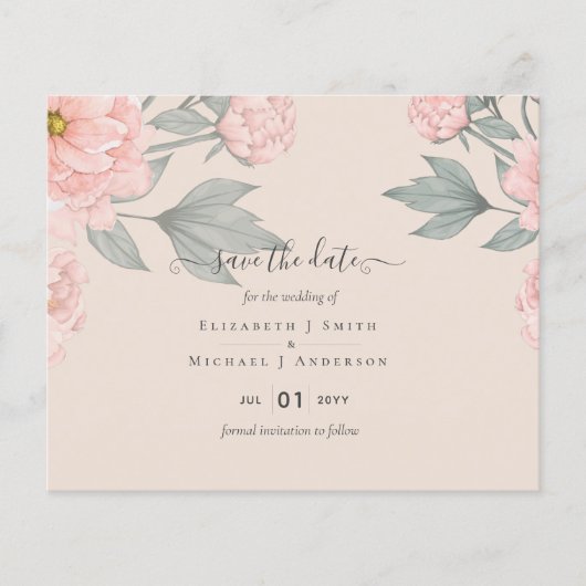 BUDGET PEONIES Pink Sage Peach Wedding Flyer (Vorne)