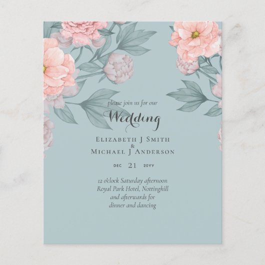 BUDGET PEONIES Pink Sage Peach Wedding Flyer (Vorne)