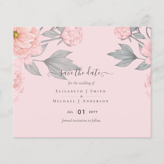 BUDGET PEONIES Pink Sage Peach Wedding Flyer (Vorne)