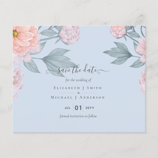 BUDGET PEONIES Pink Sage Peach Wedding Flyer (Vorne)