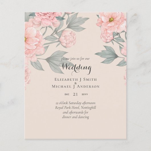 BUDGET PEONIES Pink Sage Peach Wedite Einladung Flyer (Vorne)