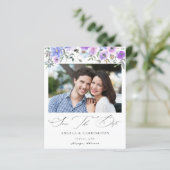 Budget Peri & Lila florales Foto Save the Date (Stehend Vorderseite)