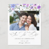 Budget Peri & Lila florales Foto Save the Date (Vorderseite)