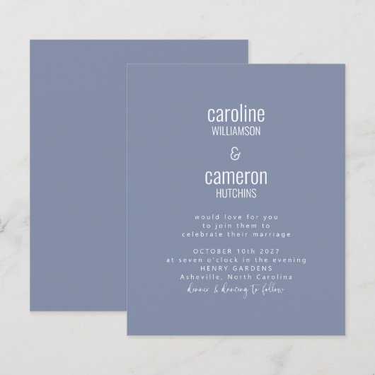 Budget Periwinkle Moderne Typografie Hochzeit (Vorne/Hinten)