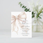 Budget Perlen-Rosenkranz Bogen Tauf-Einladung (Stehend Vorderseite)