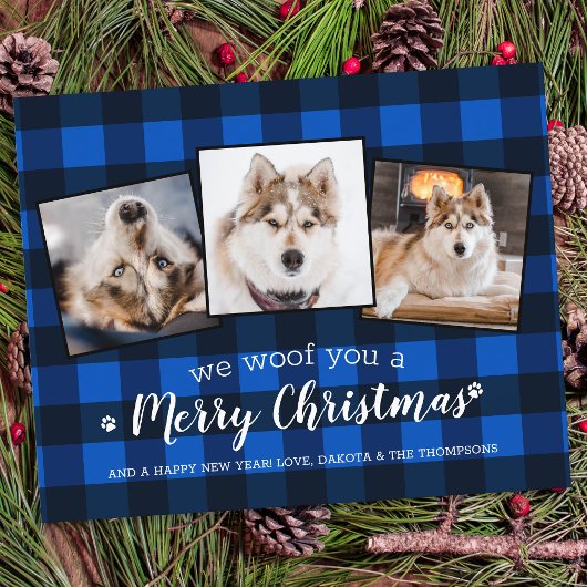 Budget Pet Foto Collage Dog Holiday Blue Kariert