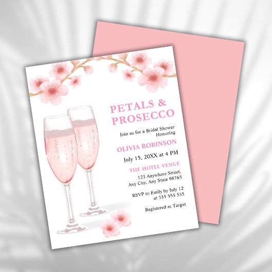Budget Petals & Prosecco Pink Brautparty Einladung Flyer