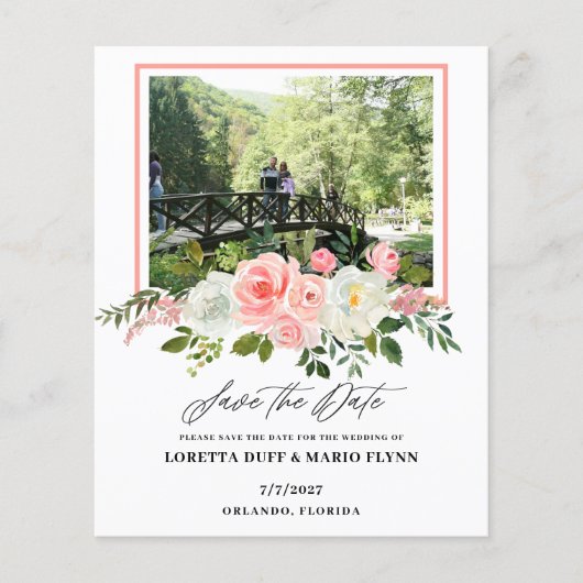 Budget Photo Pink floral Wedding Save the Date (Vorderseite)