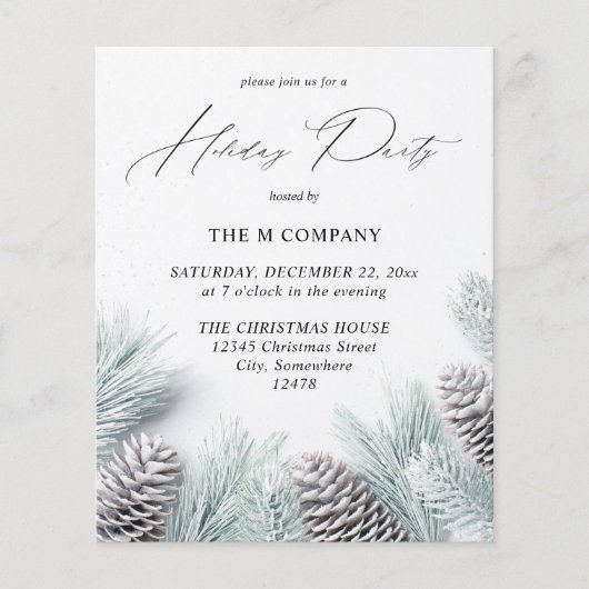Budget Pine Cone & Snow Holiday Party Flyer (Vorne)