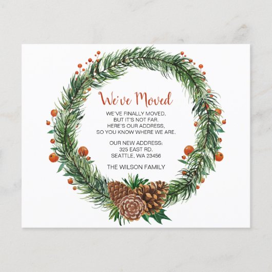 Budget Pine Cone Wreath Weve Moving Holiday Card (Vorderseite)