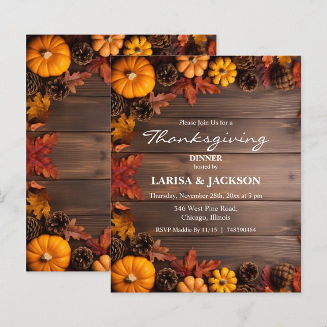 Budget Pine Cones Pumpkins Erntedank Einladung (Vorne/Hinten)