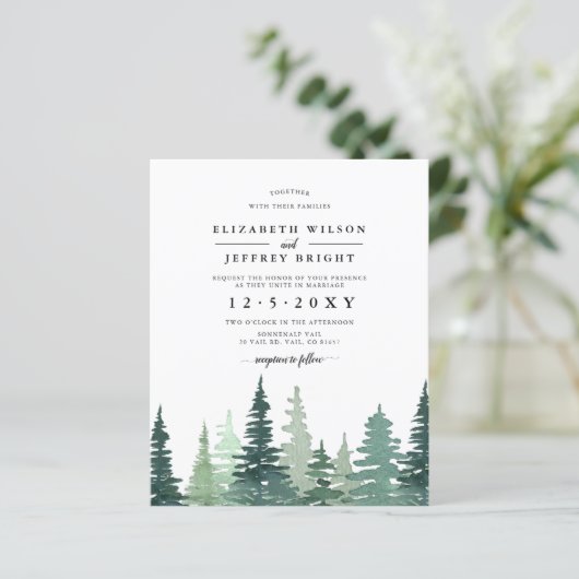 Budget Pine Forest Winter Einladung (Stehend Vorderseite)