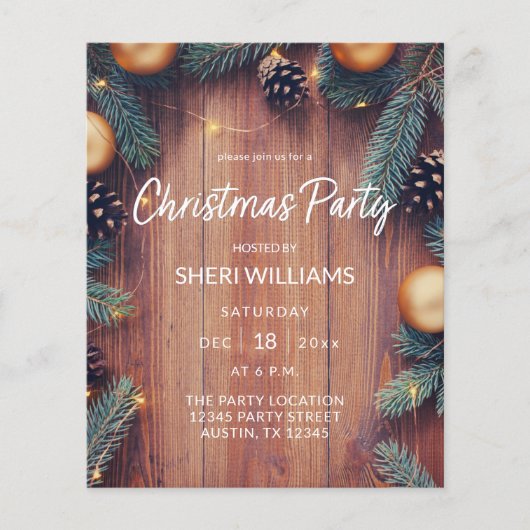 Budget Pine & Gold Ornament Rustikales Weihnachtsf Flyer (Vorne)