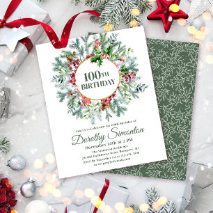 Budget Pine Holly Berry 100th Birthday Einladung