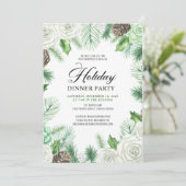 Budget Pine Holly Corporate Dinner Party Einladung (Stehend Vorderseite)
