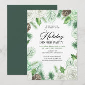 Budget Pine Holly Corporate Dinner Party Einladung (Vorne/Hinten)