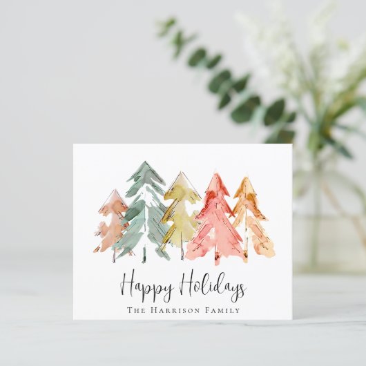 Budget Pine Tree Wasserfarben Sage Weihnachtskarte (Stehend Vorderseite)