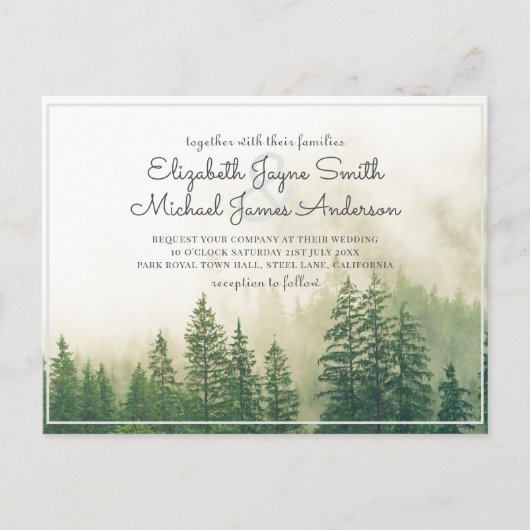 Budget Pine Trees Hochzeitspazierwald Postkarte (Vorderseite)