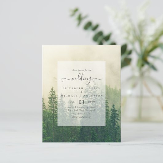 Budget Pine Trees Misty Forest Green Wedding (Stehend Vorderseite)