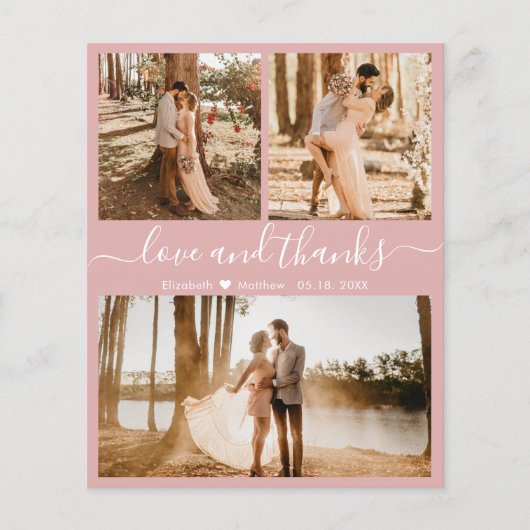 Budget Pink 3 Foto Collage Wedding Vielen Dank (Vorderseite)