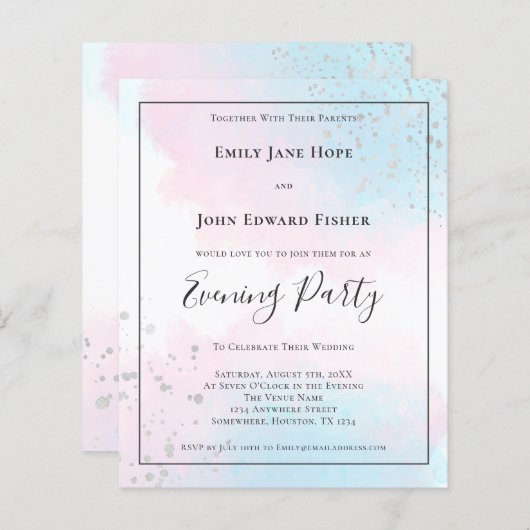 Budget Pink Aquamarin Watercolor Silver Wedding Ab (Vorne/Hinten)