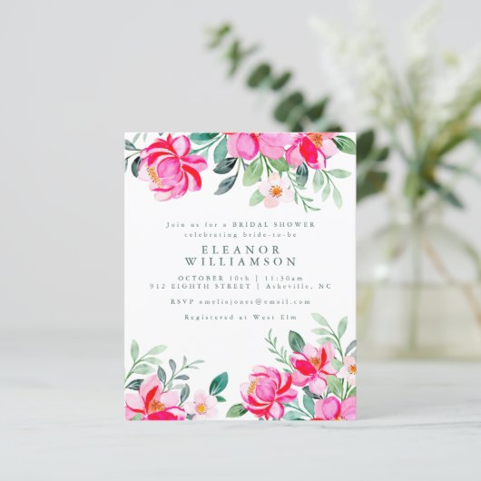 Budget Pink Aquarell Blumenladen Brautparty ein (Stehend Vorderseite)