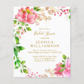 Budget Pink Aquarell Blumenladen Brautparty ein (Vorderseite)