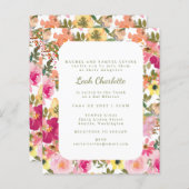 Budget Pink Aquarell Floral Bat Mitzvah Einladung (Vorne/Hinten)