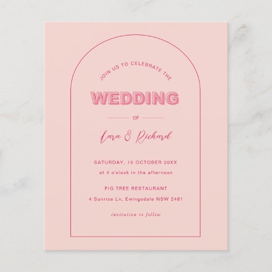 Budget Pink Arch Moderne, fette Schriftart Hochzei Flyer (Vorne)