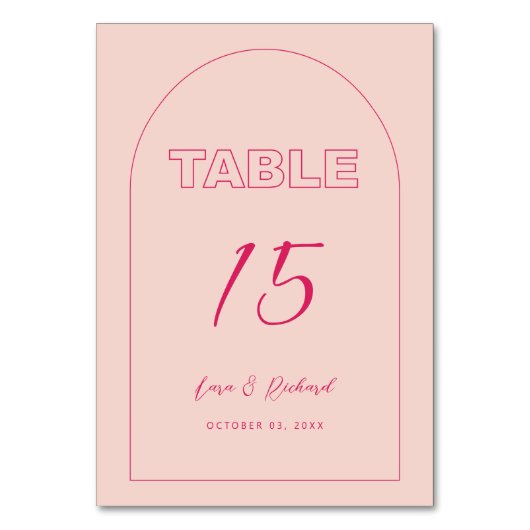 Budget Pink Arch Moderner, feiner Text Tischnummer (Rückseite)