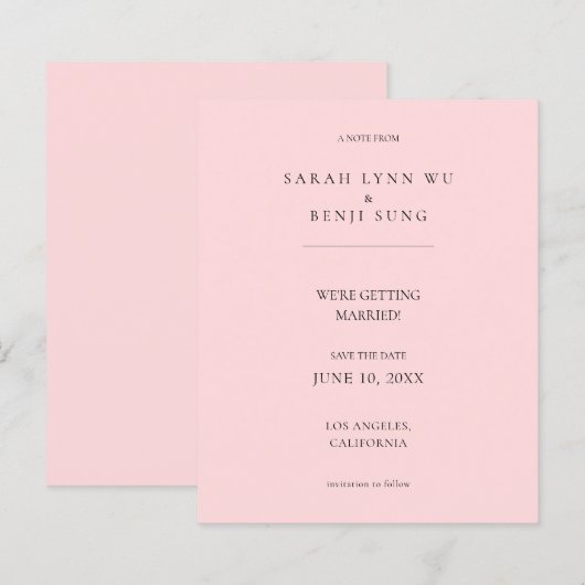 Budget Pink B Minimalistisch Mod 2V2 Save the Date (Vorne/Hinten)