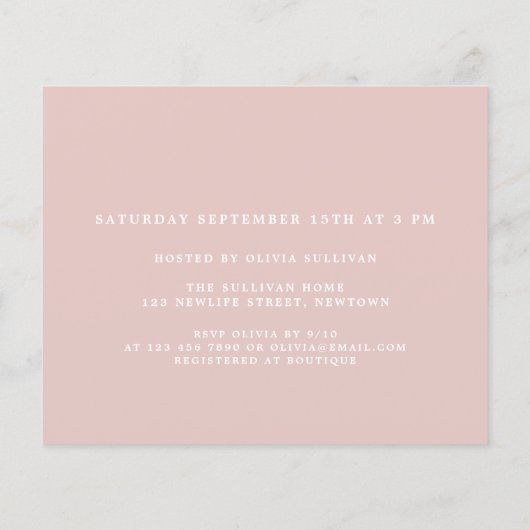 Budget Pink Baby Dusche Einladung (Rückseite)