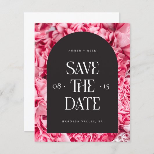 Budget Pink Black Floral Arch Modern Save the Date (Vorne/Hinten)