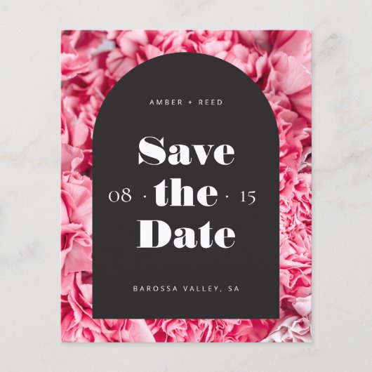 Budget Pink Black Floral Arch Save the Date leucht (Vorderseite)