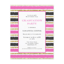 Budget Pink Black Stripe Abschluss Einladung
