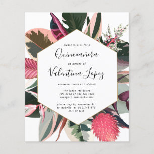 Budget Pink Black Tropical Quinceanera Einladung
