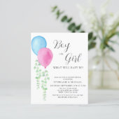 Budget Pink Blue Balloons Gender Reveal Einladung (Stehend Vorderseite)