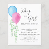 Budget Pink Blue Balloons Gender Reveal Einladung (Vorderseite)