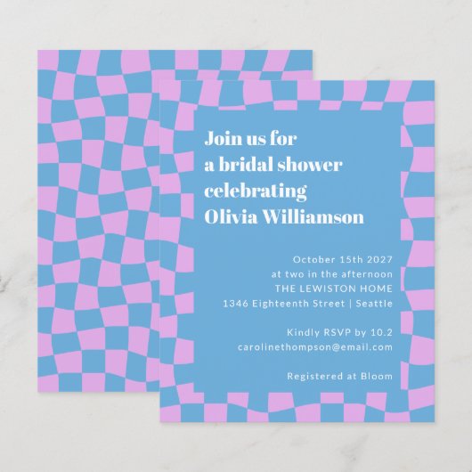 Budget Pink Blue Checker Retro Brautparty (Vorne/Hinten)