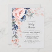 Budget Pink Blue Floral Baby Dusche Einladung (Vorne/Hinten)