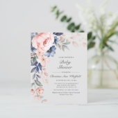 Budget Pink Blue Floral Baby Dusche Einladung (Stehend Vorderseite)